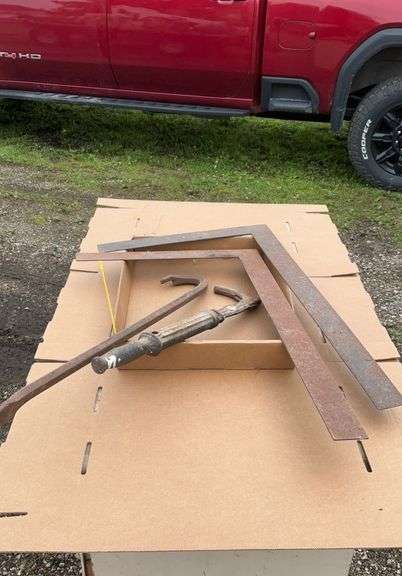 Flat w/ nail puller, 2 carpenter squares & a bar