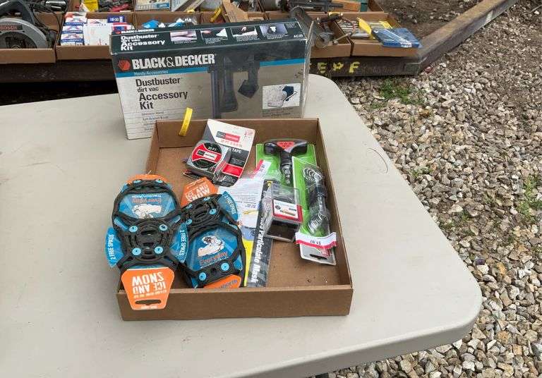 Flat w/ black & decker dust buster accessory kit; ice & snow spikes, tape m