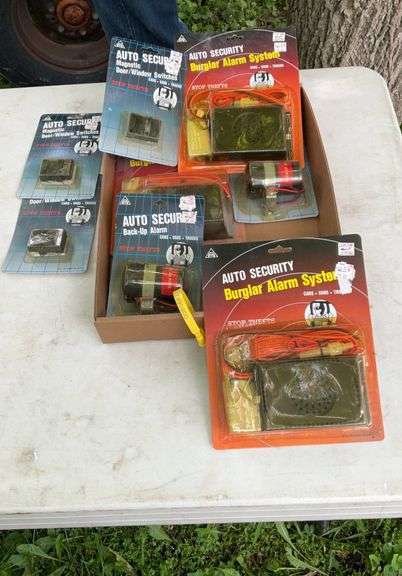 Flat of back up alarms, misc electrical