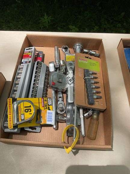 Flat of craftsman 1/2 & 3/8 sockets, speed wrench, bits
