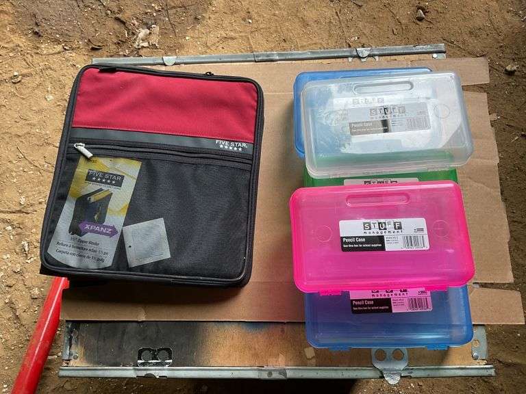 Flat of pencil boxes and three ring binder