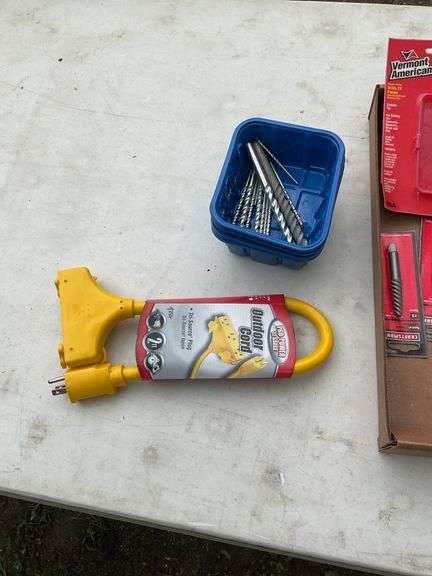 Flat of drill bits & extension cord adapters