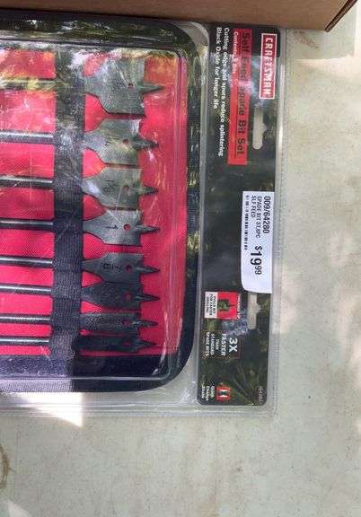 Flat of Craftsman mini model aluminum racing jack, spade bits, tape measure