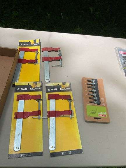 Flat of tape measures, clamps,bits