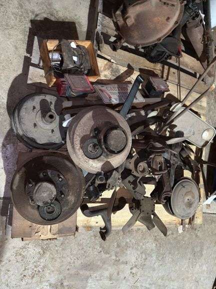 Pallet Of Model T/A Parts, Fans, Hubs, Leaf Spring, Mirrors, Other Small Pa