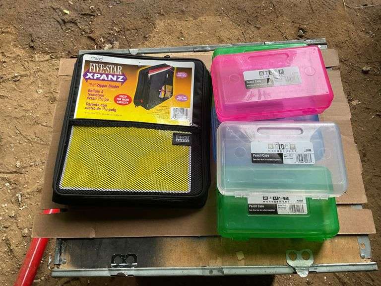 Flat of pencil boxes and three ring binder