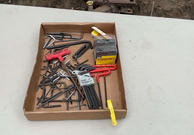 Flat of allen wrenches, hex keys, power nut driver set