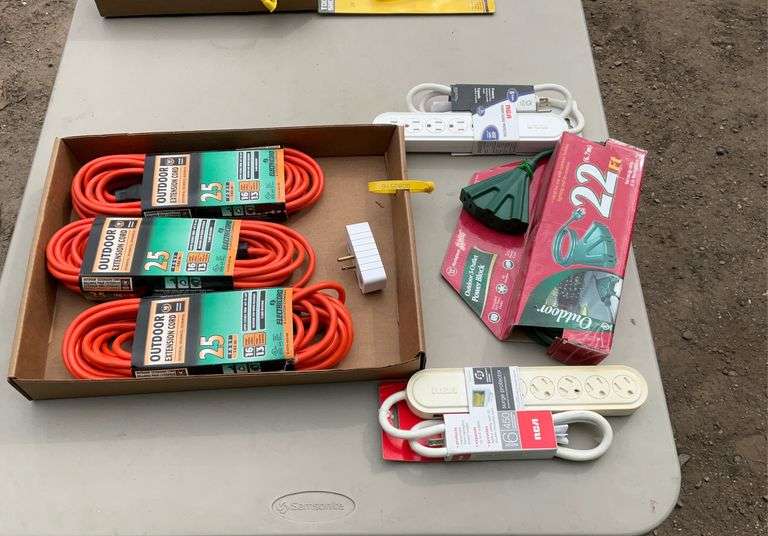 Tote of extension cords & power strips