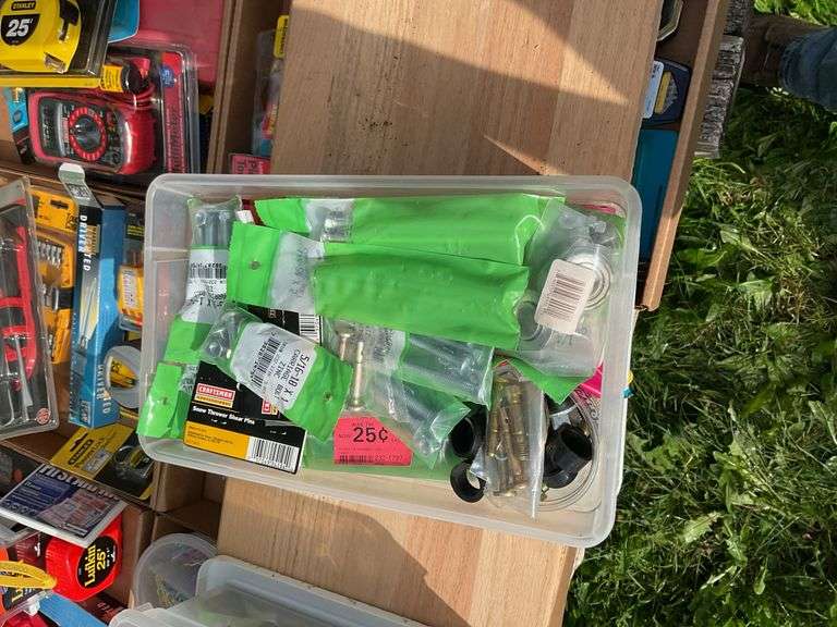 2 totes of misc hardware, grease fittings, bolt & screw sets, nuts & bolts