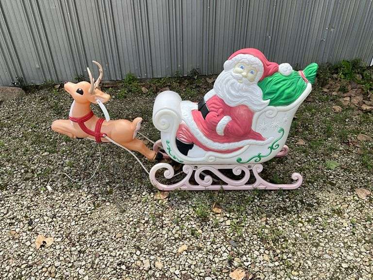 Santa In Sleigh,With Reindeer Blow Mold