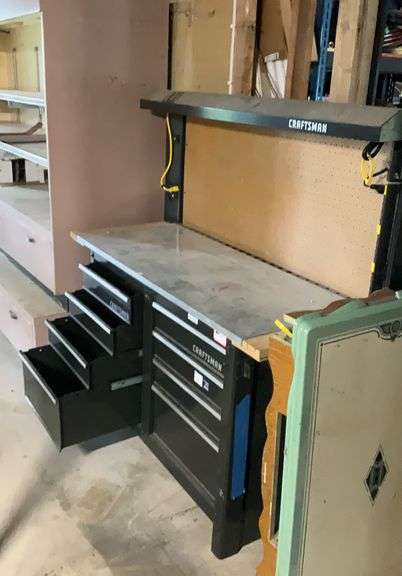 Craftsman workbench w/ power strips and lights 8 drawer 54 wide top