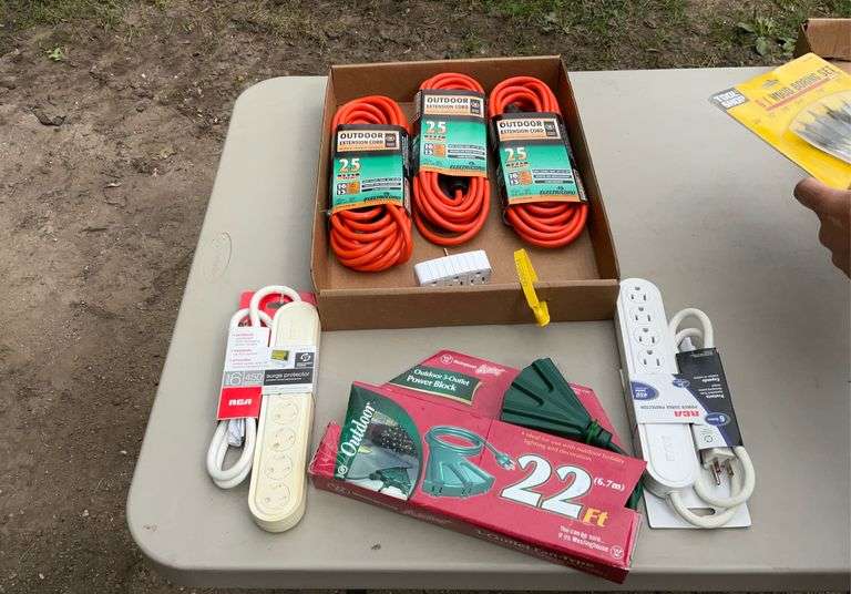 Tote of extension cords & power strips