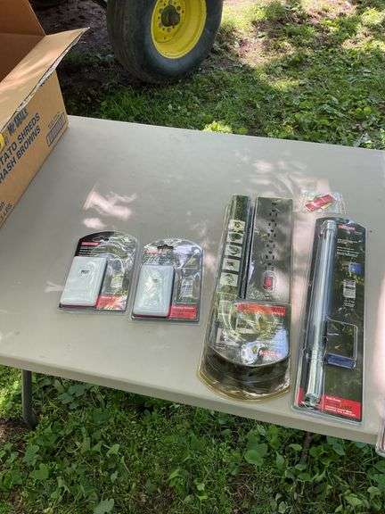Box of power strips, lights & temp sensors