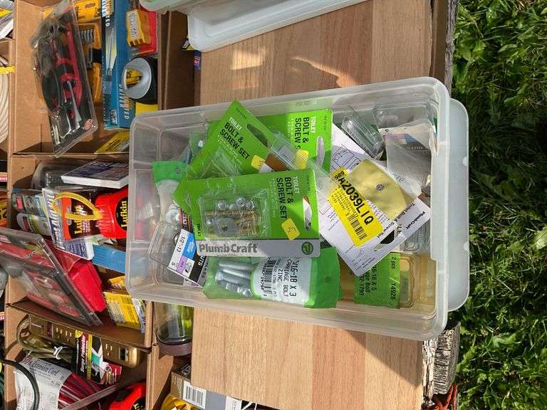 2 totes of misc hardware, grease fittings, bolt & screw sets, nuts & bolts