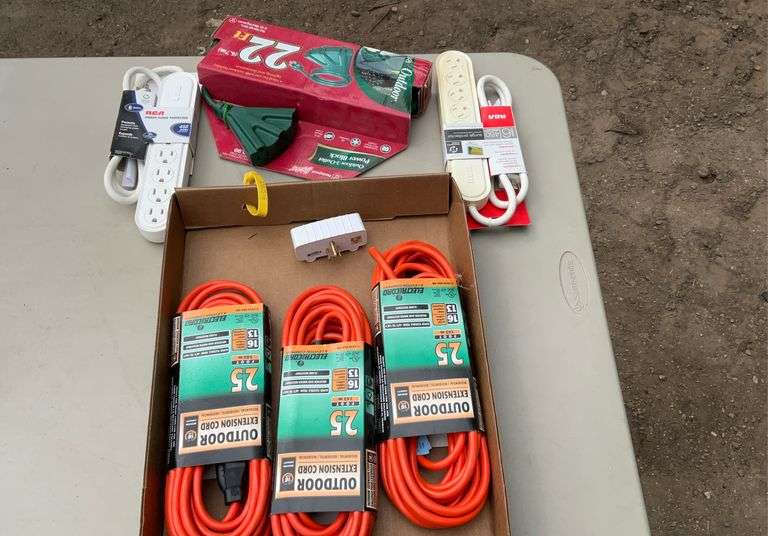 Tote of extension cords & power strips