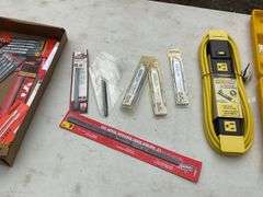 Flat of jig saw blades, forestner bit set & misc