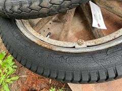 (4) 7.00-16 White Wall Firestone Tires, Wooden Spoked 30” Rim with Tire