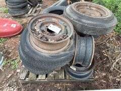 Assorted rims and tires - 5 and 6 bolt, 14” and 15” tires