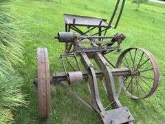 Steel wheeled cart(was once a saw rig) with Farm Master, Sears Roebuck and