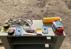 Flat of extension cords, air hose, hex keys, tape measure