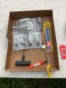 Flat w/universal tool hooks, plastic scrapers, carpenters pencils