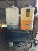 Oil Lubrication Station, (2) 65 Gallon Poly Totes, Stored Inside - barrels 