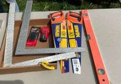 Flat of hand saws, carpenter squares & levels