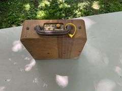 Vintage radio & tote of misc newspaper articles