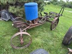 Steel wheeled cart(was once a saw rig) with Farm Master, Sears Roebuck and