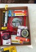Flat of utility knives, band saw blades, tape measure replacement