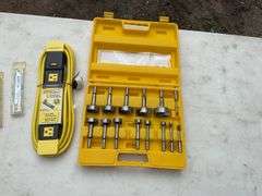 Flat of jig saw blades, forestner bit set & misc