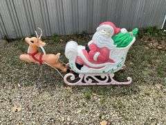 Santa In Sleigh,With Reindeer Blow Mold