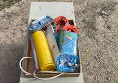 Flat of extension cords, air hose, hex keys, tape measure