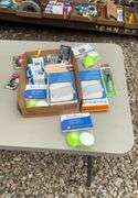 Flat of craftsman bit packs, cane tips, walker coasters, pill organizer