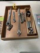 Flat of craftsman 1/2 3/8 1/4 bit, sockets, pliers, knife