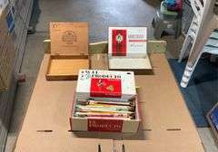 3 cigar boxes and collectible pencils