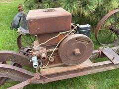 Steel wheeled cart(was once a saw rig) with Farm Master, Sears Roebuck and