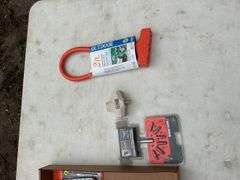 Flat of jig saw blades, staples, driver bits, adapter cord