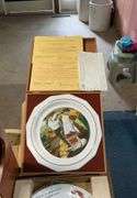 4 collectible dishes and collectible spoon display shelf