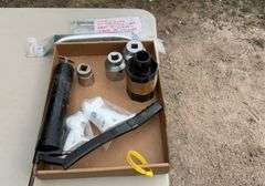 Flat of grease gun, 3/4 drive bits, flag holders