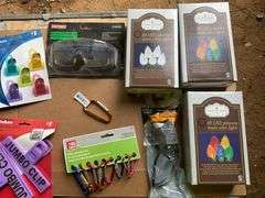 60 LED pinecone multi colored lights, lanyards, chip clips, and safety glas