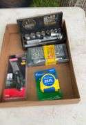 3/8, 1/4 socket set, utility knife, tape measure