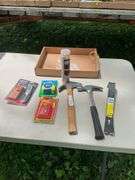 Flat of Tape measure, pencils, rapid edge, utility knife