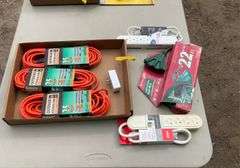 Tote of extension cords & power strips