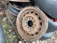 Assorted rims and tires - 5 and 6 bolt, 14” and 15” tires