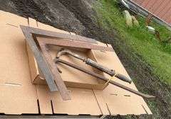 Flat w/ nail puller, 2 carpenter squares & a bar