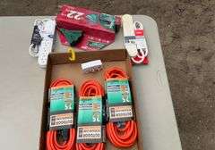 Tote of extension cords & power strips