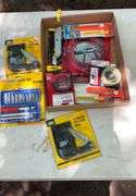 Flat of utility knives, band saw blades, tape measure replacement
