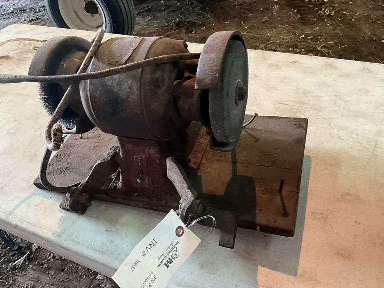 Vintage Bench Grinder with Wire Wheel and Stone