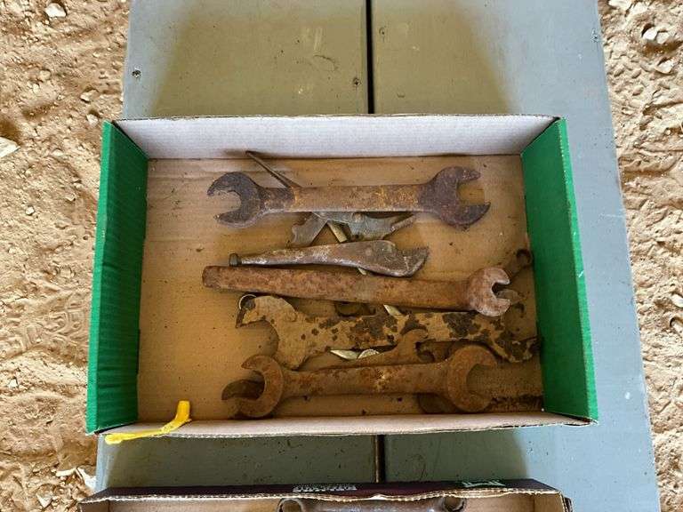 3 flats of vintage wrenches and files